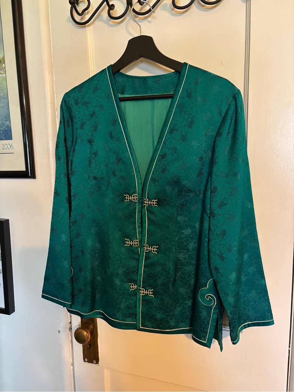 Emerald Green Jacquard weave Mandarin  Jacket for Women size 8-10